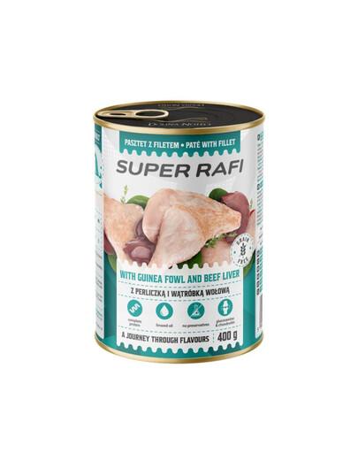 SUPER RAFI Mix 4 príchutí 12x400 g mokré krmivo pre psov
