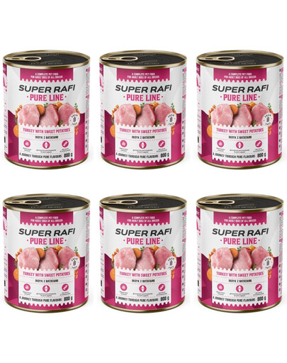 SUPER RAFI Pure Line morčacie so sladkými zemiakmi 6x800g mokré krmivo pre psov