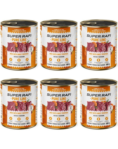 SUPER RAFI Pure Line kačica so sladkými zemiakmi 6x800g mokré krmivo pre psov