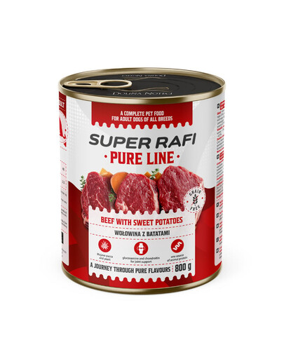 SUPER RAFI Pure Line hovädzie so sladkými zemiakmi 12x800g mokré krmivo pre psov