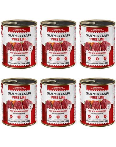 SUPER RAFI Pure Line hovädzie so sladkými zemiakmi 6x800g mokré krmivo pre psov