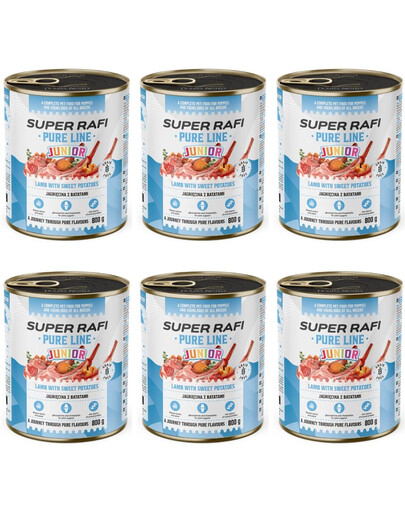 SUPER RAFI Pure Line Junior jahňacie so sladkými zemiakmi 6x800g mokré krmivo pre šteniatka a mladé psy