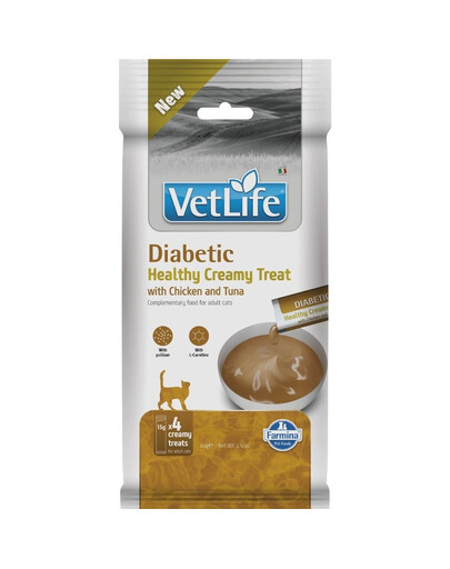 FARMINA Vet Life Cat Diabetic Creamy 60 g s kuracím mäsom a tuniakom, krémová pochúťka pre mačky s cukrovkou