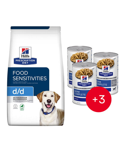 HILL'S Prescription Diet Canine d/d Food Sensitivites Duck & Rice 12 kg + 3 konzervy ZADARMO