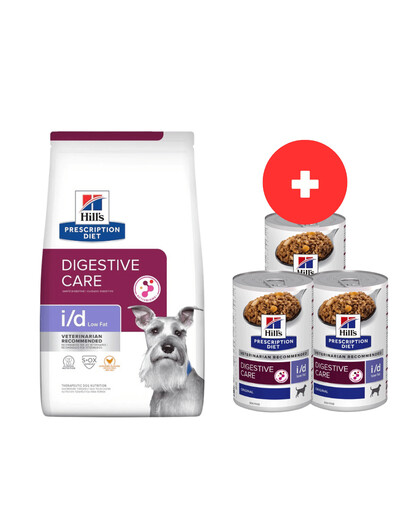 HILL'S Prescription Diet Digestive Care i/d ActivBiome Canine Low Fat kuracie mäso 12 kg + 3 x 360 g krmivo pre psov ZADARMO