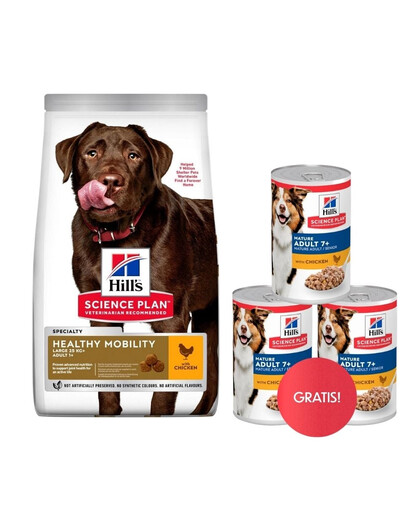 HILL'S Science Plan Canine Adult Healthy Mobility Large breed Chicken 14 kg krmivo pre psov veľkých plemien, podpora kĺbov + 3 konzervy mokrého krmiva HILL"S ZADARMO