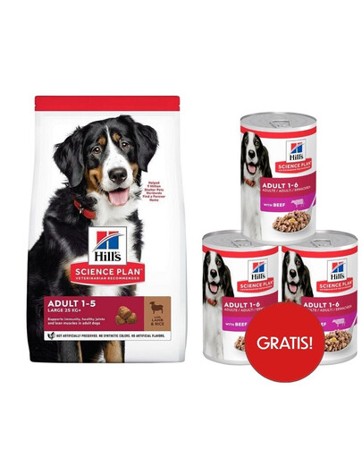 HILL'S Science Plan Canine Adult Large Breed Lamb&Rice Krmivo pre psov veľkých plemien s jahňacím mäsom a ryžou 14 kg + 3 konzervy HILL'S ZADARMO