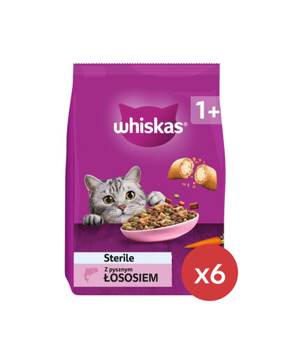 WHISKAS Sterilné s lososom 6 x 1,4 kg suché krmivo pre kastrované mačky