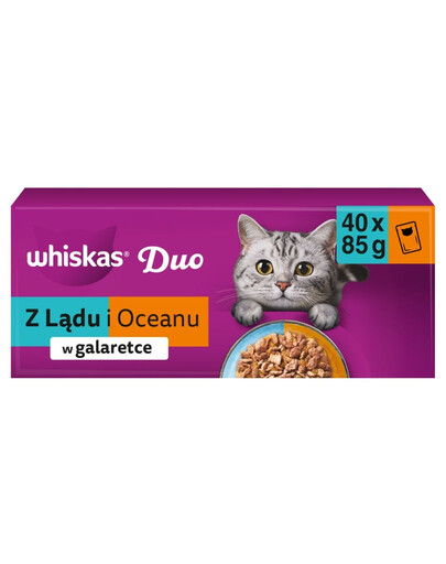 WHISKAS DUO mokré krmivo pre dospelé mačky z pevniny a oceánu v želé, 40 x 85 g mokré krmivo pre mačky