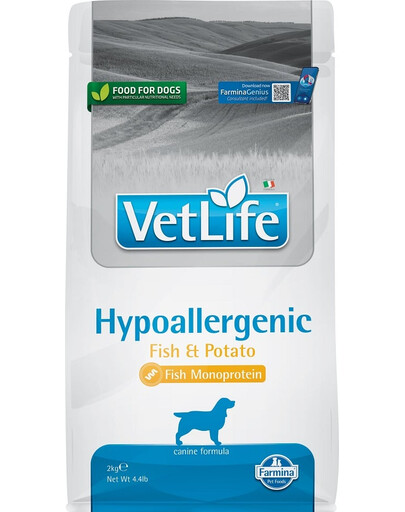 FARMINA Vet Life Hypoallergenic Fish & Potato 2 kg krmivo pre psov s alergiami + FARMINA Vet Life Dental Treat Hypoallergenic Pork Mini 60 g (7 ks) ZADARMO!