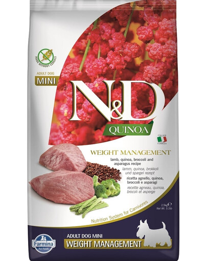 FARMINA N&D Quinoa Dog Adult Mini Weight Management 2,5 kg + FARMINA N&D Quinoa Dental Pack Weight management Mini 60 g (7 ks) ZADARMO!