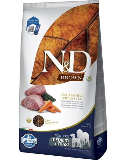 FARMINA N&D Brown Dog Adult Medium Maxi Lamb, Spirulina, Mrkva 7 kg + FARMINA N&D Brown Dental Treat Coat Lamb Medium/Maxi 100 g (7 ks) ZADARMO!