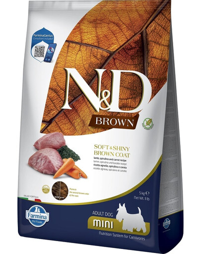 FARMINA N&D Brown Dog Adult Mini Lamb, Spirulina, Mrkva 5 kg + FARMINA N&D Brown Dental Treat Coat Lamb Mini 60 g (7 ks) ZADARMO!