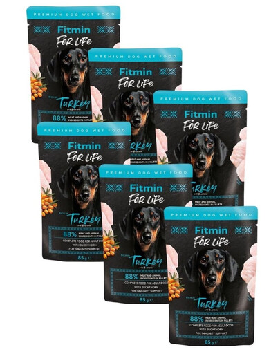 FITMIN For Life Dog Adult Turkey 6x85 g morčacie mäso s omáčkou z rakytníka