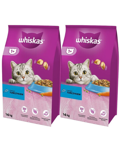 WHISKAS Adult 2x14kg suché krmivo pre mačky s tuniakom a zeleninou