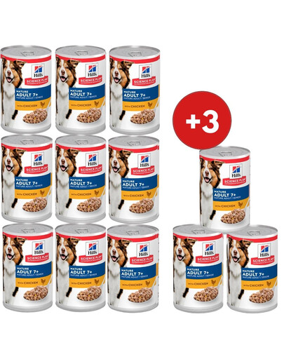 HILL'S Science Plan Canine Mature Adult Chicken 9x370 g pre staršie psy s kuracím mäsom + 3 konzervy ZADARMO!