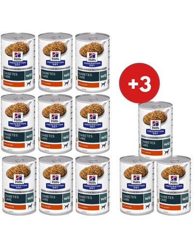 HILL'S Prescription Diet Canine w/d Diabetes Care s kuracím mäsom 9x370 g + 3 konzervy ZADARMO!