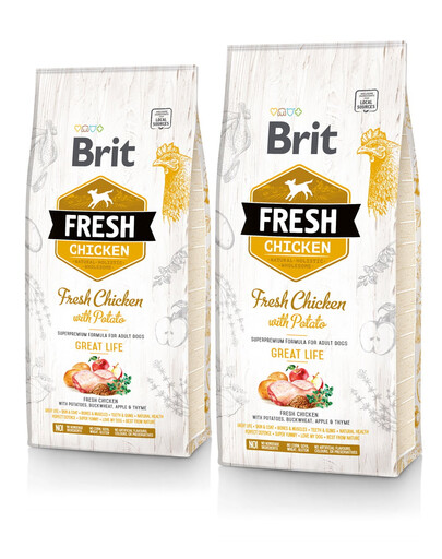 BRIT Fresh chicken with potato adult great life 2 x 12 kg Kompletné superprémiové krmivo pre dospelých psov všetkých plemien