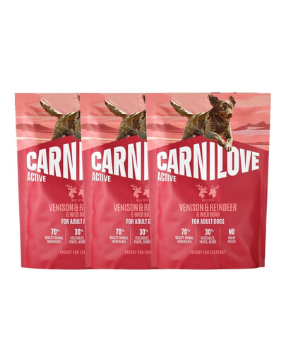 CARNILOVE Active Dog Venison and Reindeer Adult 3x1,5 kg diviačina, sob a diviak, pre dospelých psov