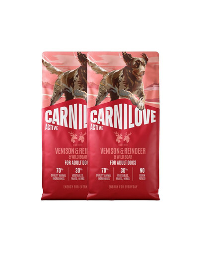 CARNILOVE Active Dog Venision and Reindeer Adult 2x12 kg jelenina, sob a diviak, pre dospelých psov