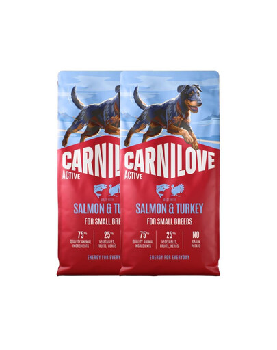 CARNILOVE Active Dog Salmon & Turkey Adult Small Breeds 2x12 kg losos a morčacie, pre dospelých psov malých plemien