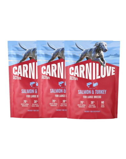 CARNILOVE Active Dog Salmon & Turkey Adult Large Breeds 3x1,5 kg losos a morčacie, pre dospelých psov veľkých plemien