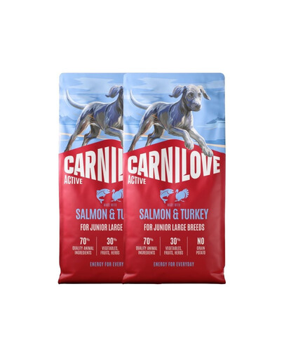 CARNILOVE Active Dog Salmon & Turkey 2x12 kg Junior Large Breeds losos a morčacie, pre dorastajúcich juniorov veľkých plemien