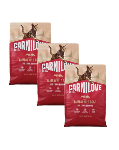 CARNILOVE Active Cat Lamb and Wild Boar Sterilised 3x2 kg jahňacie a diviak pre sterilizované mačky