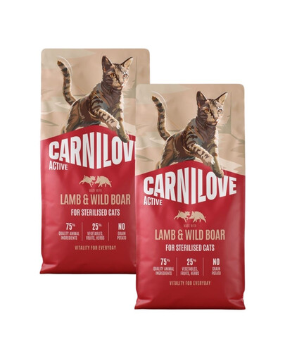 CARNILOVE Active Cat Lamb and Wild Boar Sterilised 2x6 kg jahňacie a mäso z diviaka, pre sterilizované mačky
