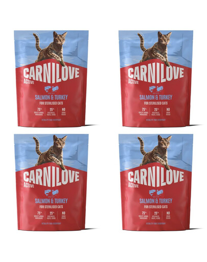 CARNILOVE Active Cat Salmon and Turkey Sterilised 4x400 g losos a morčacie mäso, pre sterilizované mačky