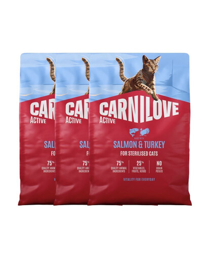 CARNILOVE Active Cat Salmon and Turkey Sterilised 3x2 kg losos a morčacie mäso, pre sterilizované mačky