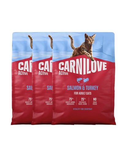 CARNILOVE Active Cat Salmon and Turkey Adult 3x2 kg losos a morčacie, pre všetky dospelé mačky