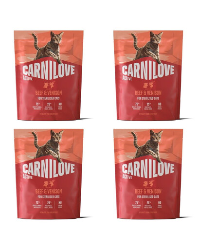 CARNILOVE Active Cat Beef and Venison Sterilised 4x400 g hovädzina a divina, pre kastrované mačky