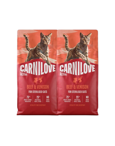 CARNILOVE Active Cat Beef and Venison Sterilised 2x6 kg hovädzie a jelenie, pre mačky po sterilizácii