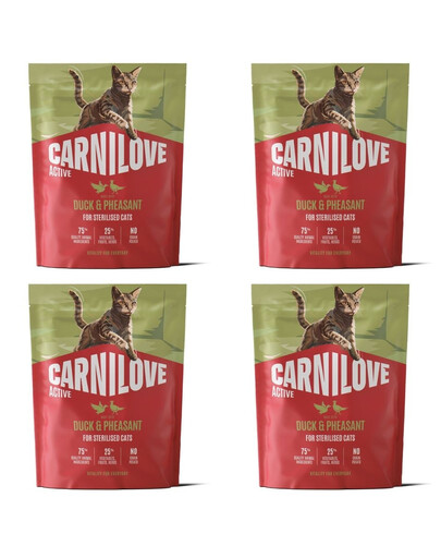 CARNILOVE Active Cat Duck and Pheasant Sterilised 4x400 g kačica a bažant, krmivo pre mačky po sterilizácii