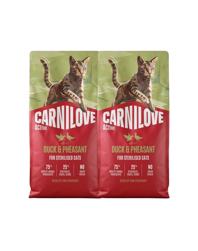 CARNILOVE Active Cat Duck and Pheasant Sterilised 2x6 kg kačica a bažant, pre kastrované mačky