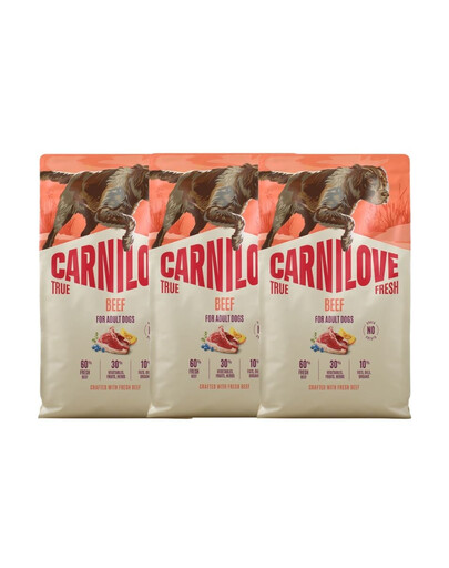 CARNILOVE True Fresh Dog Beef Adult 3x4 kg krmivo s čerstvým hovädzím mäsom pre dospelých psov