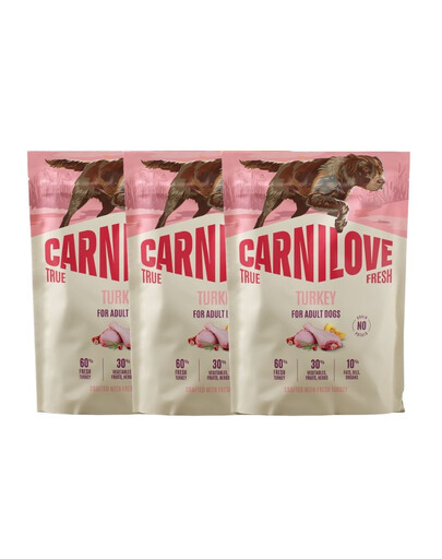 CARNILOVE True Fresh Dog Turkey Adult 3x1,5kg krmivo s čerstvým moriakom pre dospelých psov
