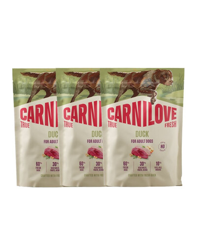 CARNILOVE True Fresh Dog Duck Adult 3x1,5 kg krmivo s čerstvou kačicou pre dospelých psov