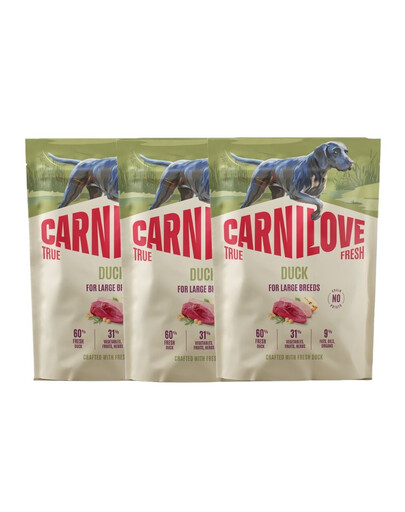 CARNILOVE True Fresh Dog Duck Adult Large Breeds 3x1,5 kg krmivo s čerstvou kačicou pre dospelých psov veľkých plemien