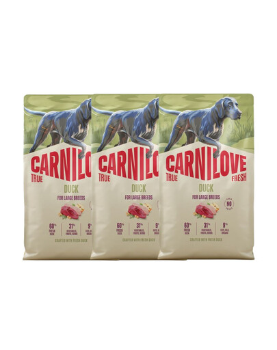 CARNILOVE True Fresh Dog Duck Adult Large Breeds 3x4 kg krmivo s čerstvou kačicou pre dospelých psov veľkých plemien
