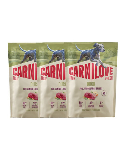 CARNILOVE True Fresh Dog Duck Junior Large 3x1,5 kg krmivo s čerstvou kačicou pre juniorov veľkých plemien