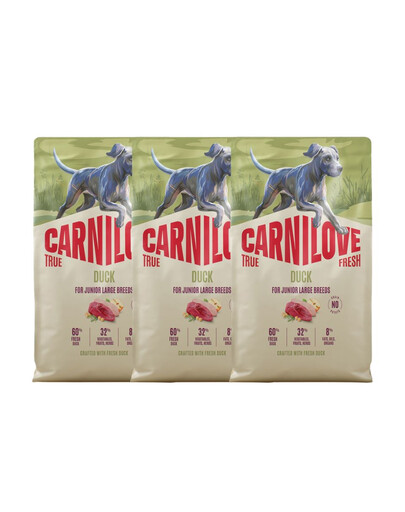 CARNILOVE True Fresh Dog Duck Junior Large 3x4 kg krmivo s čerstvou kačicou pre juniorov veľkých plemien
