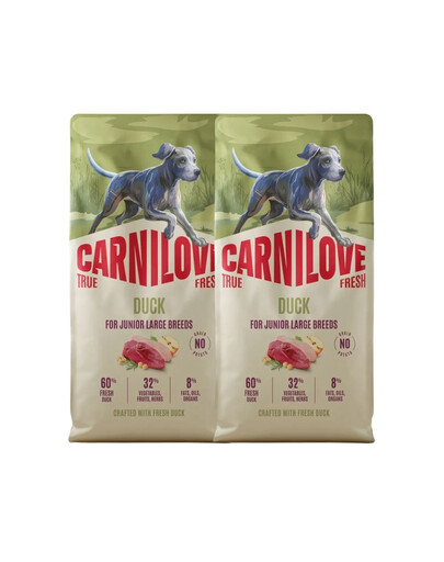 CARNILOVE True Fresh Dog Duck Junior Large 2X12 kg krmivo s čerstvou kačicou pre juniorov veľkých plemien