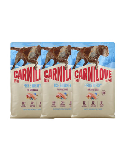 CARNILOVE True Fresh Dog Fish and Turkey Adult 3x4 kg čerstvá ryba a moriak krmivo pre dospelých psov