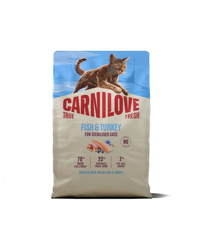 CARNILOVE True Fresh Cat Fish and Turkey Sterilised 2 kg ryba a moriak, pre kocúry po sterilizácii