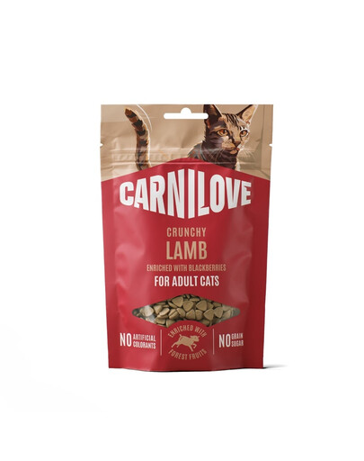 CARNILOVE Crunchy Snack Cat Lamb 50 g s jahňacím mäsom a černicami, chrumkavá pochúťka pre mačky