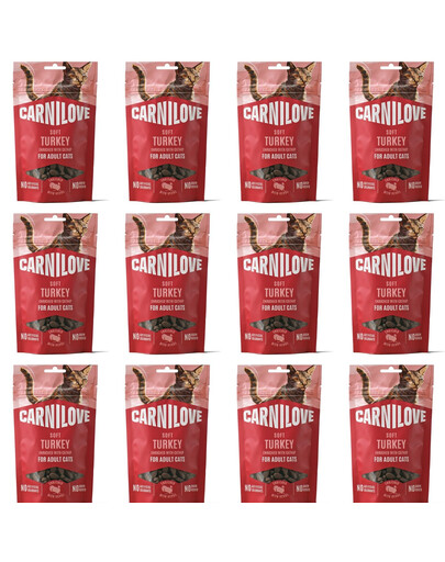 CARNILOVE Soft Snack Cat Turkey 12x50 g s morčacím mäsom a mačacou mätou, mäkké maškrty pre mačky