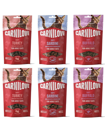 CARNILOVE Soft Snack Mix Príchutí 6x50 g mäkké maškrty pre mačky