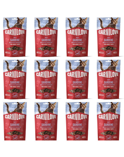 CARNILOVE Soft Snack Cat Sardine 12x50 g so sardinkou a jahodami, mäkké maškrty pre mačky